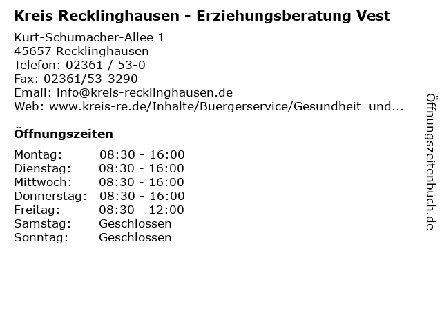 Kreis Recklinghausen - Erziehungsberatung Vest in Recklinghausen: Adresse und Öffnungszeiten