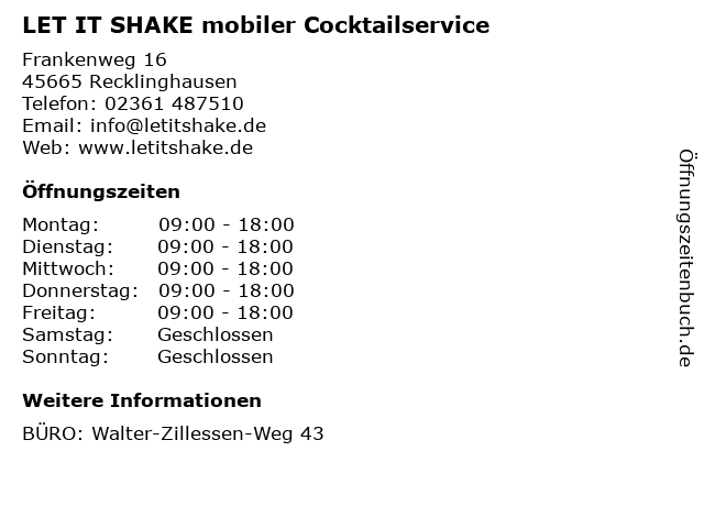 LET IT SHAKE mobiler Cocktailservice in Recklinghausen: Adresse und Öffnungszeiten