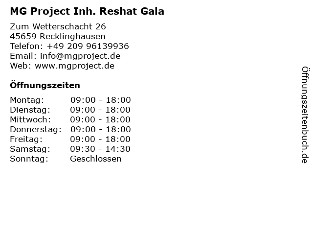 MG Project Inh. Reshat Gala in Recklinghausen: Adresse und Öffnungszeiten