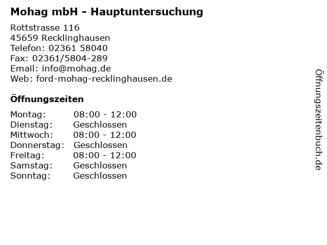 Mohag mbH - Hauptuntersuchung in Recklinghausen: Adresse und Öffnungszeiten