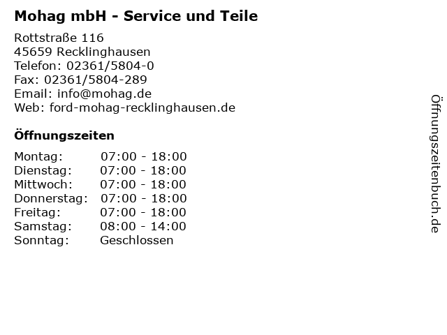 Mohag mbH - Service und Teile in Recklinghausen: Adresse und Öffnungszeiten