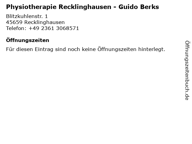 Physiotherapie Recklinghausen - Guido Berks in Recklinghausen: Adresse und Öffnungszeiten