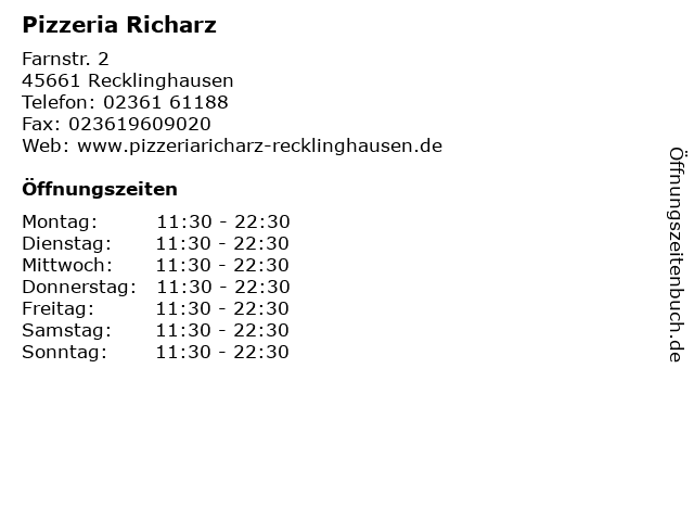 Pizzeria Richarz in Recklinghausen: Adresse und Öffnungszeiten