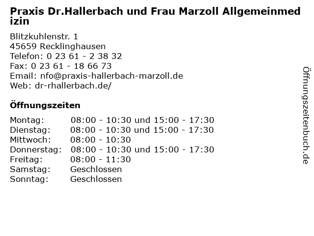 Praxis Dr.Hallerbach und Frau Marzoll Allgemeinmedizin in Recklinghausen: Adresse und Öffnungszeiten