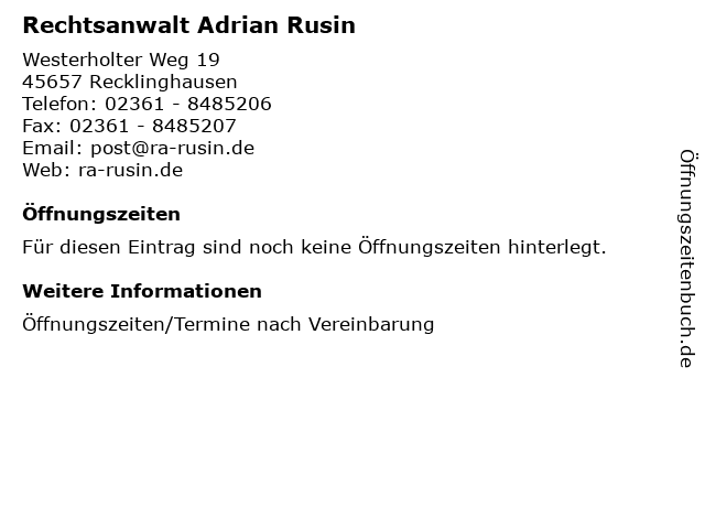 ᐅ Öffnungszeiten „Rechtsanwalt Adrian Rusin“ | Westerholter Weg 19 in ...