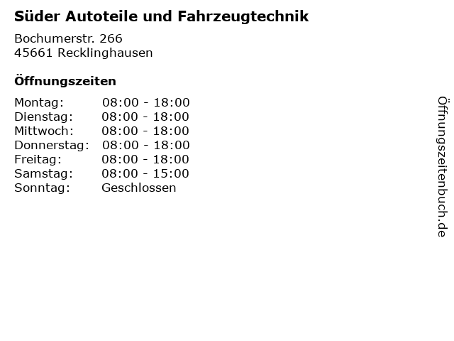 Süder Autoteile und Fahrzeugtechnik in Recklinghausen: Adresse und Öffnungszeiten
