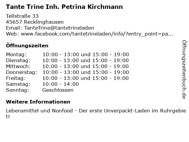 Tante Trine Inh. Petrina Kirchmann in Recklinghausen: Adresse und Öffnungszeiten