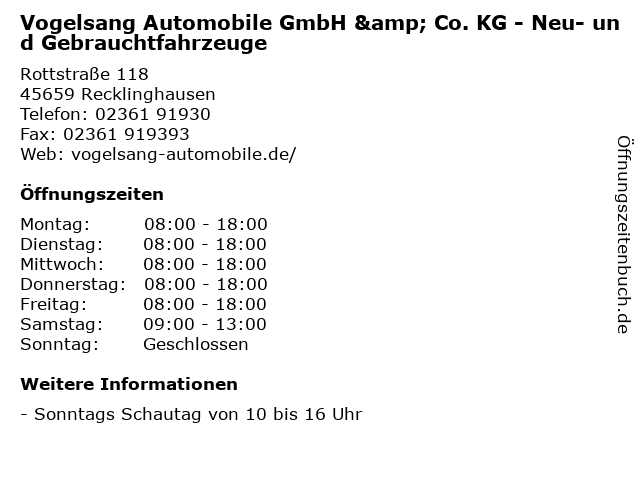 Vogelsang Automobile GmbH & Co. KG - Neu- und Gebrauchtfahrzeuge in Recklinghausen: Adresse und Öffnungszeiten