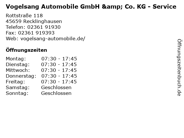 Vogelsang Automobile GmbH & Co. KG - Service in Recklinghausen: Adresse und Öffnungszeiten