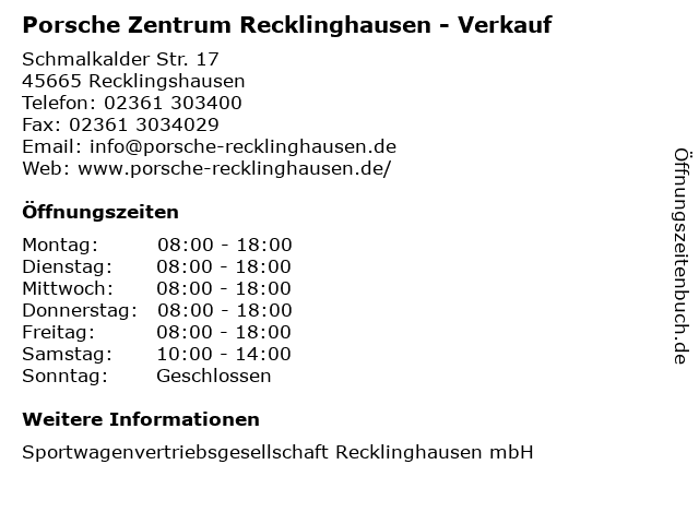 Porsche Zentrum Recklinghausen - Verkauf in Recklingshausen: Adresse und Öffnungszeiten