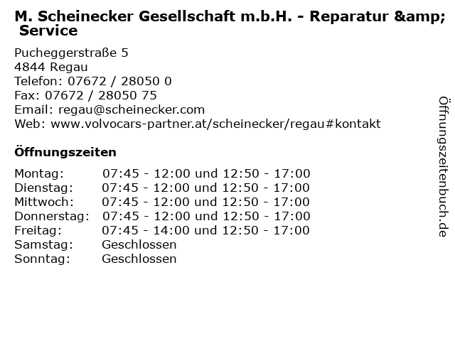 M. Scheinecker Gesellschaft m.b.H. - Reparatur & Service in Regau: Adresse und Öffnungszeiten