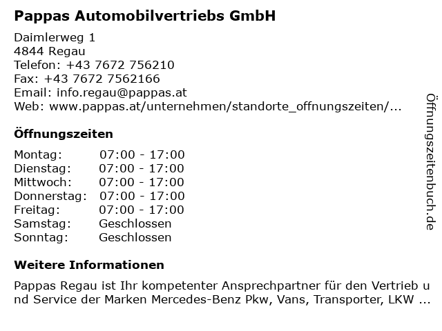 Pappas Automobilvertriebs GmbH in Regau: Adresse und Öffnungszeiten