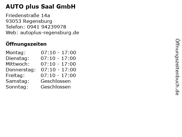AUTO plus Saal GmbH in Regensburg: Adresse und Öffnungszeiten