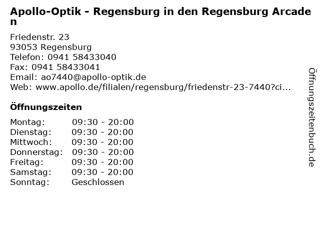ᐅ Offnungszeiten Apollo Optik Friedenstrasse 23 In Regensburg