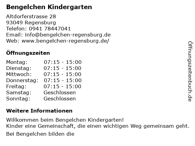 Bengelchen Kindergarten in Regensburg: Adresse und Öffnungszeiten