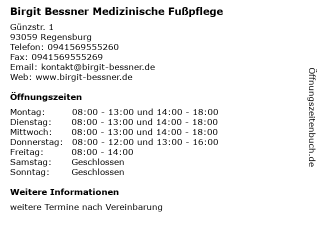 Birgit Bessner Medizinische Fußpflege in Regensburg: Adresse und Öffnungszeiten