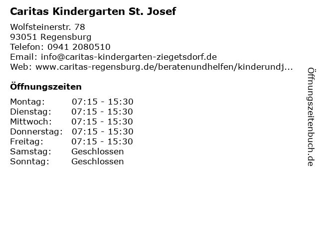 Caritas Kindergarten St. Josef in Regensburg: Adresse und Öffnungszeiten