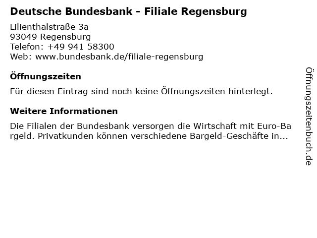 ᐅ Offnungszeiten Deutsche Bundesbank Lilienthalstr 3a In