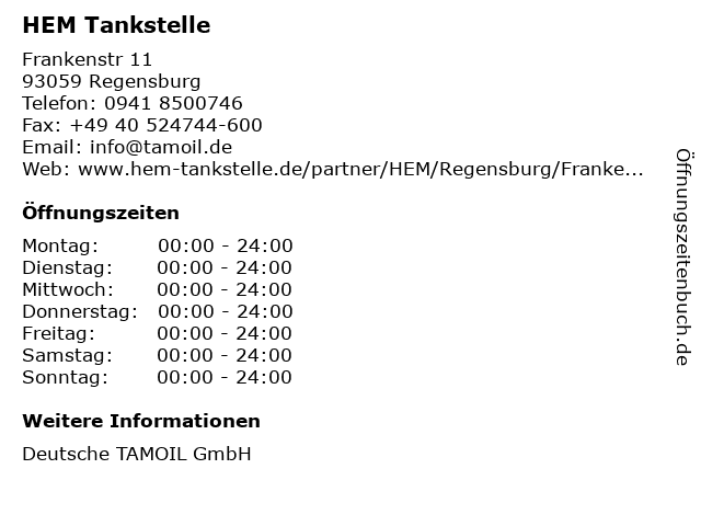 HEM Tankstelle in Regensburg: Adresse und Öffnungszeiten