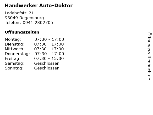 Handwerker Auto-Doktor in Regensburg: Adresse und Öffnungszeiten