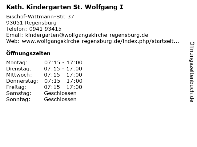 Kath. Kindergarten St. Wolfgang I in Regensburg: Adresse und Öffnungszeiten