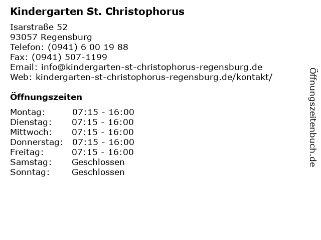 Kindergarten St. Christophorus in Regensburg: Adresse und Öffnungszeiten
