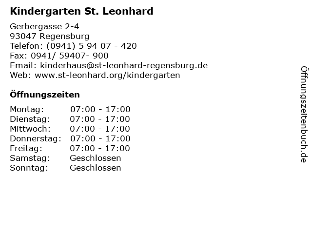 Kindergarten St. Leonhard in Regensburg: Adresse und Öffnungszeiten