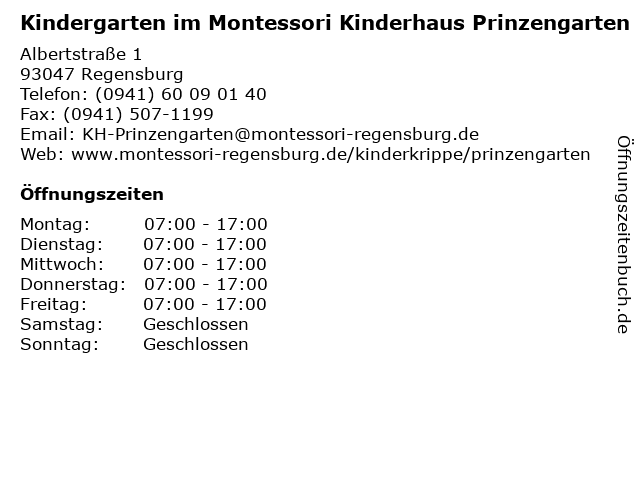 Kindergarten im Montessori Kinderhaus Prinzengarten in Regensburg: Adresse und Öffnungszeiten