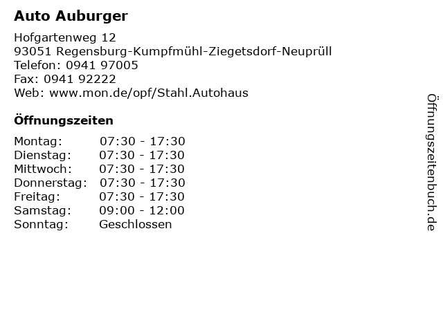 Auto Auburger in Regensburg-Kumpfmühl-Ziegetsdorf-Neuprüll: Adresse und Öffnungszeiten