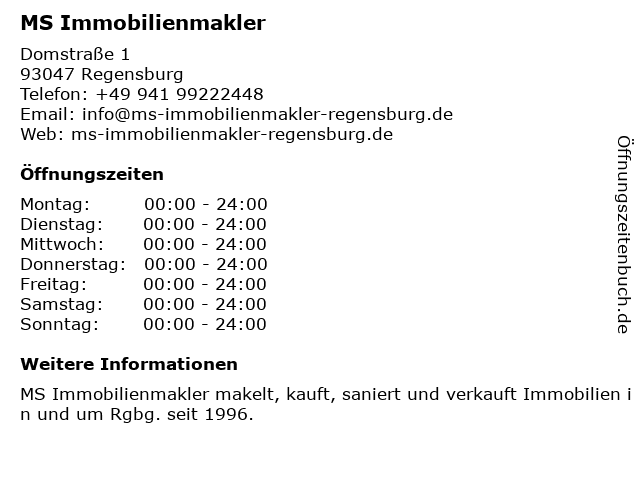 MS Immobilienmakler in Regensburg: Adresse und Öffnungszeiten