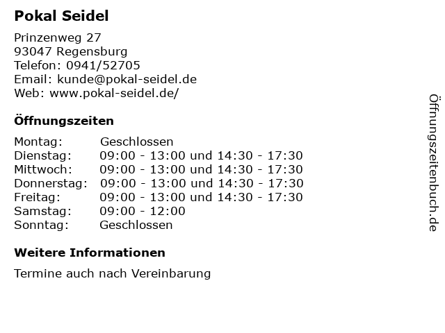 Pokal Seidel in Regensburg: Adresse und Öffnungszeiten