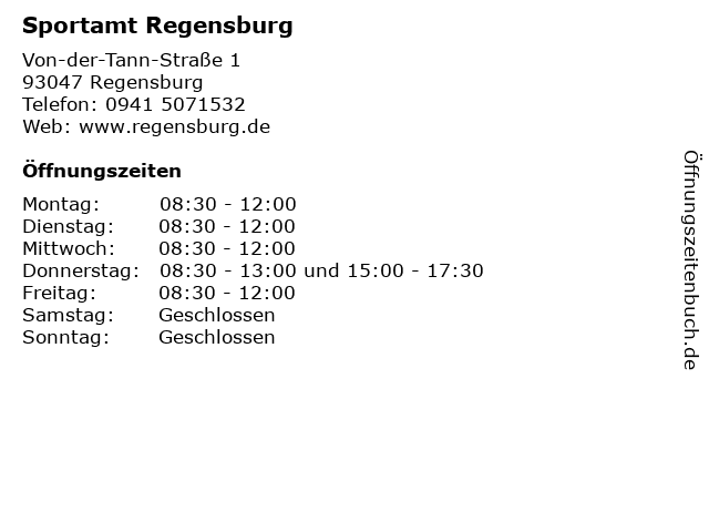 Sportamt Regensburg in Regensburg: Adresse und Öffnungszeiten