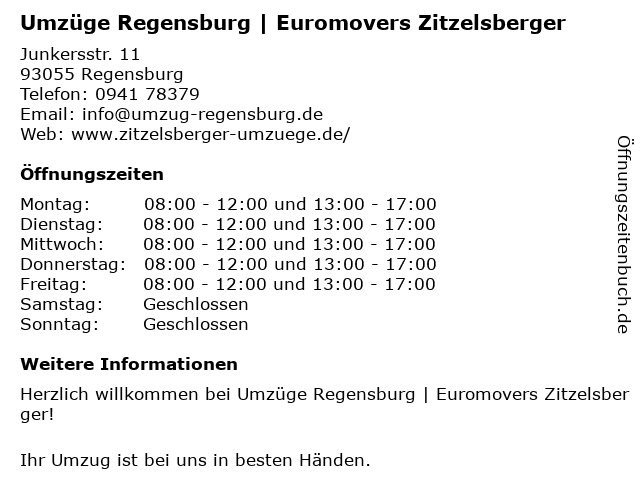 Umzüge Regensburg | Euromovers Zitzelsberger in Regensburg: Adresse und Öffnungszeiten