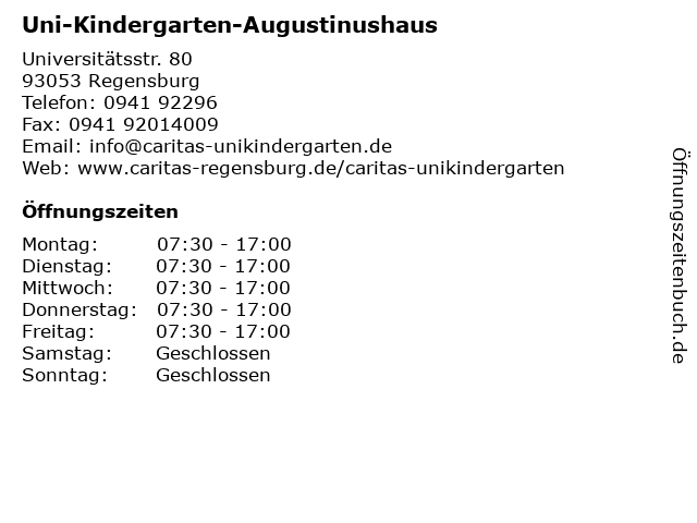 Uni-Kindergarten-Augustinushaus in Regensburg: Adresse und Öffnungszeiten