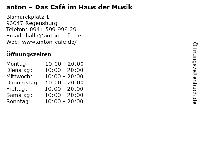 ᐅ Offnungszeiten Anton Das Cafe Im Haus Der Musik