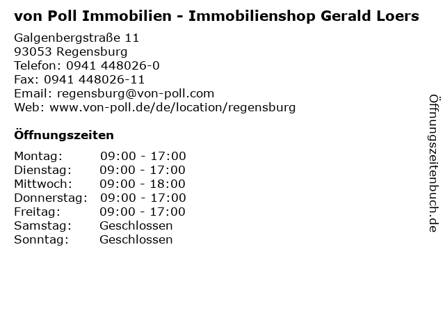 von Poll Immobilien - Immobilienshop Gerald Loers in Regensburg: Adresse und Öffnungszeiten