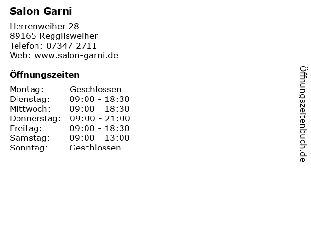 Salon Garni in Regglisweiher: Adresse und Öffnungszeiten