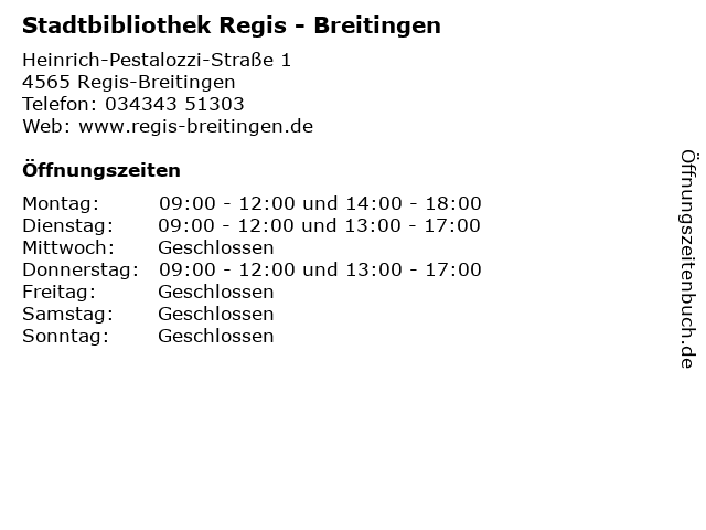 Stadtbibliothek Regis - Breitingen in Regis-Breitingen: Adresse und Öffnungszeiten