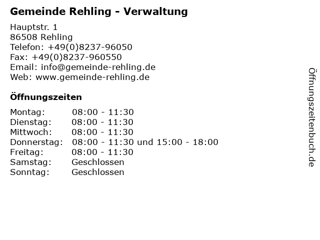 Gemeinde Rehling - Verwaltung in Rehling: Adresse und Öffnungszeiten