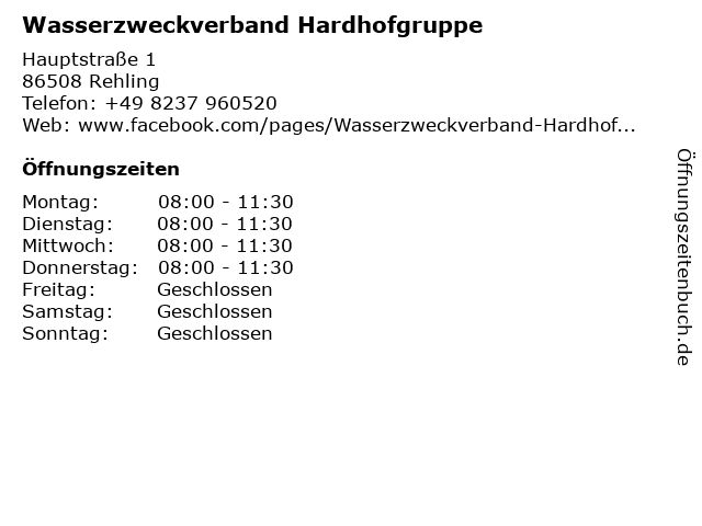 Wasserzweckverband Hardhofgruppe in Rehling: Adresse und Öffnungszeiten