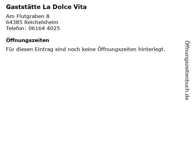 Gaststätte La Dolce Vita in Reichelsheim: Adresse und Öffnungszeiten