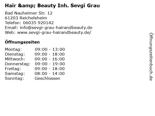 Hair & Beauty Inh. Sevgi Grau in Reichelsheim: Adresse und Öffnungszeiten