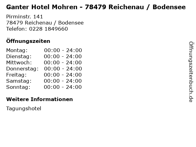 Ganter Hotel Mohren - 78479 Reichenau / Bodensee in Reichenau / Bodensee: Adresse und Öffnungszeiten