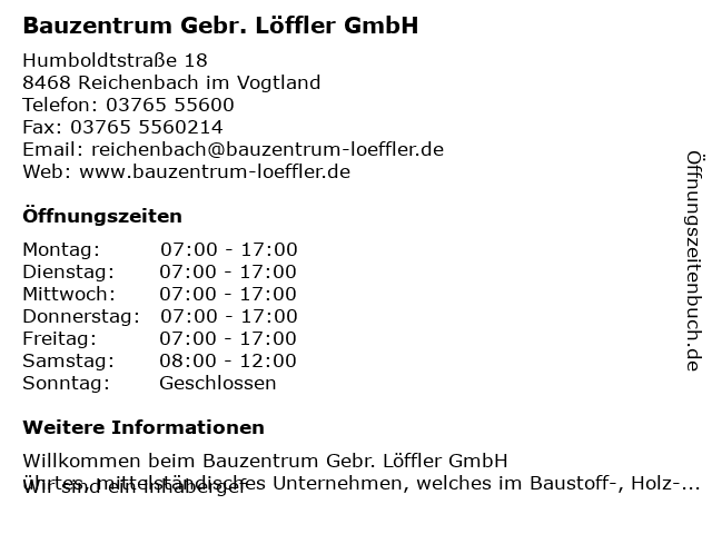 Bauzentrum Gebr. Löffler GmbH in Reichenbach im Vogtland: Adresse und Öffnungszeiten