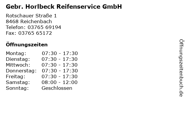 Gebr. Horlbeck Reifenservice GmbH in Reichenbach: Adresse und Öffnungszeiten