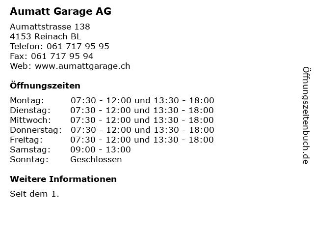 Aumatt Garage AG in Reinach BL: Adresse und Öffnungszeiten