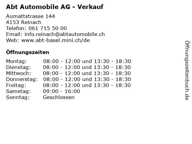 Abt Automobile AG - Verkauf in Reinach: Adresse und Öffnungszeiten