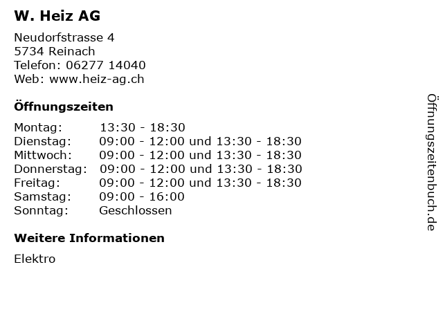 W. Heiz AG in Reinach: Adresse und Öffnungszeiten