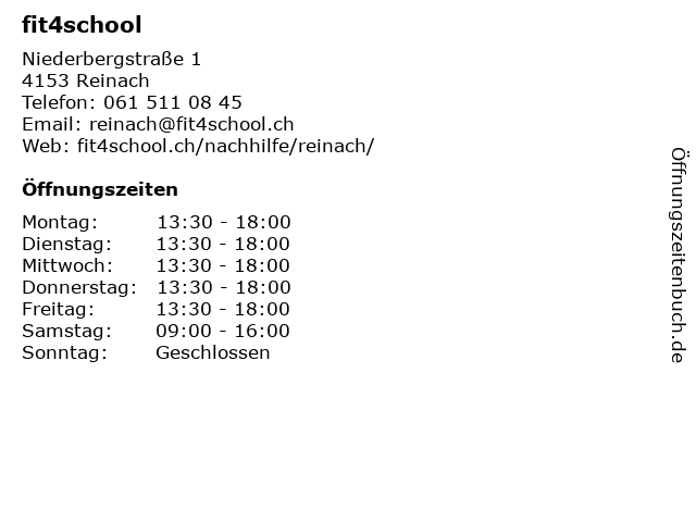 fit4school in Reinach: Adresse und Öffnungszeiten