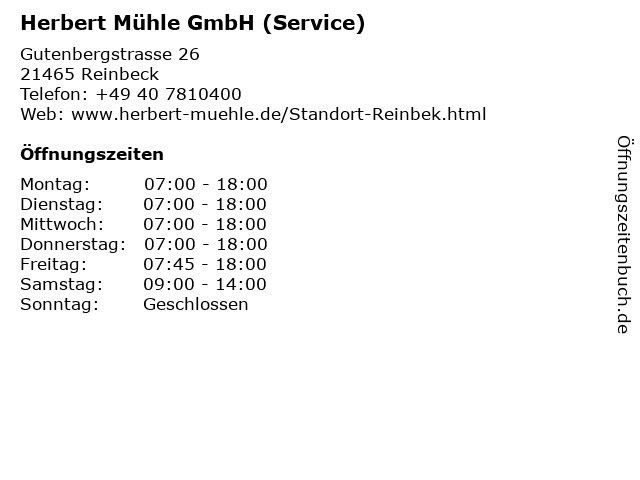 Herbert Mühle GmbH (Service) in Reinbeck: Adresse und Öffnungszeiten